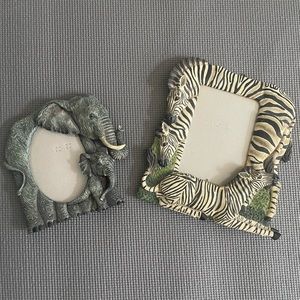 Lot Of 2 - Elephant And Zebra Ceramic Picture Frames 7-9"